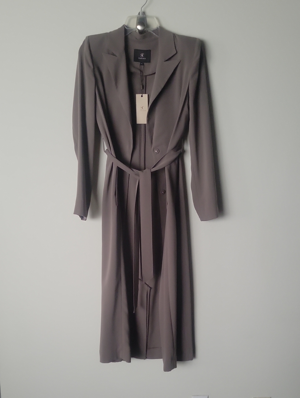 NWT Olcay Gulsen Maxi Long Trench Coat Jacket Belted Taupe Minimalist Preppy XS